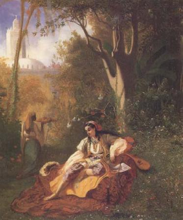 Theodore Frere Algerienne et sa servante dans un jardin huile sur toile (mk32)